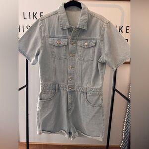 SHEIN Women’s Light Blue Denim Romper